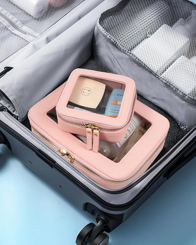 Travel Clear Makeup Bag Set, TSA Approved Cosmetic Bag Case with Zipper Portable Makeup Pouch Toiletry Bag Traveling Cosmetic Organizer Storage Bag Car Organizer Car Essentials