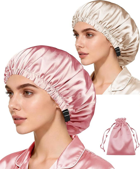 3Pcs Hair Bonnets For Sleeping Satin Bonnet For Women Silk Bonnets Womens Curly Hair Sleep Caps Silky Night Cap