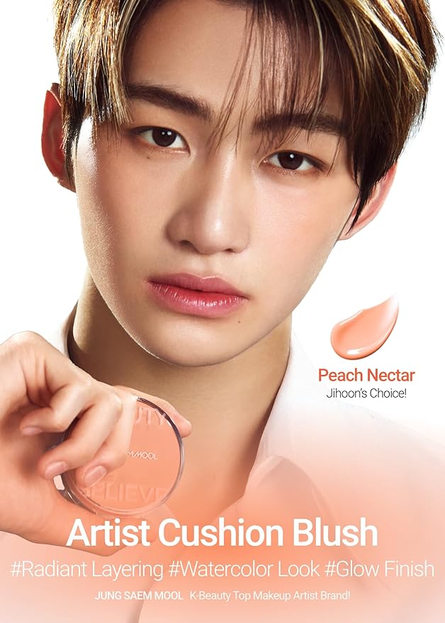 JUNG SAEM MOOL Artist Cushion Blush | Easy to Blend with Puff, Buildable Liquid Blush for Cheeks with a Dewy & Natural Finish, Korean Makeup (Peach Nectar)