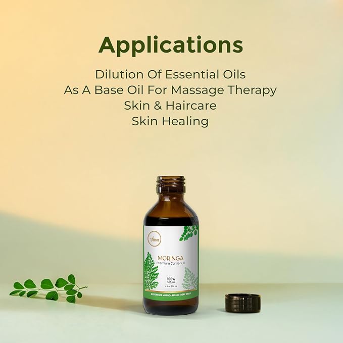 My Ace Moringa Carrier Oil | Pure Cold Pressed Unrefined Oil | Multipurpose Hair, Skin, Face & Body Oil, Aromatherapy – 4oz