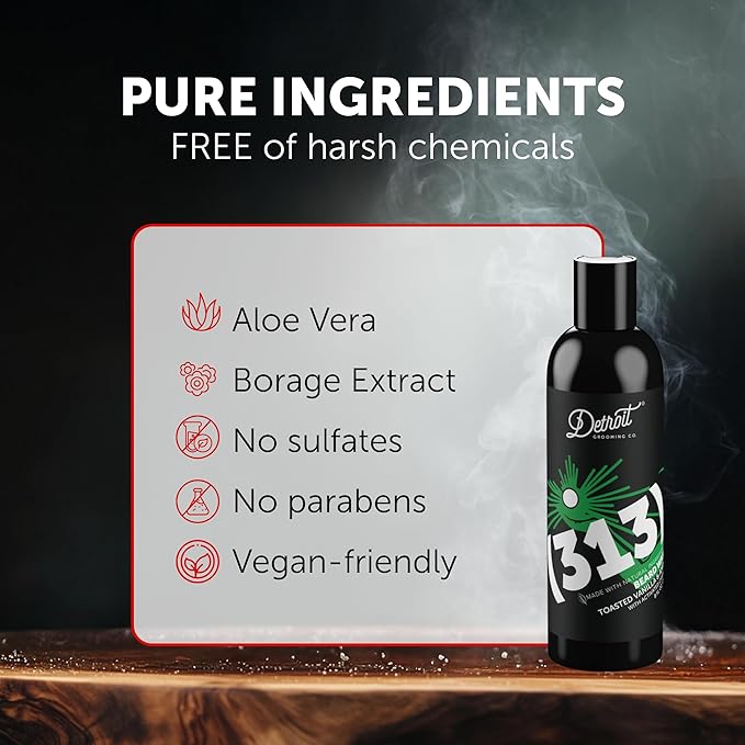 Detroit Grooming Co. Beard Wash - Men's Beard Shampoo - Deeply Cleanses & Refreshes Beards - Aloe Vera with Essential Oils - Beard & Mustache Cleanser - Toasted Vanilla & Amber Scent - 313-8oz