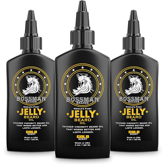 Bossman Jelly Beard Oil for Men - 3 Pack (12 oz in Total, Gold Scent) – Softens, Moisturizes & Conditions with Natural Ingredients