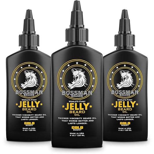 Bossman Jelly Beard Oil for Men - 3 Pack (12 oz in Total, Gold Scent) – Softens, Moisturizes & Conditions with Natural Ingredients
