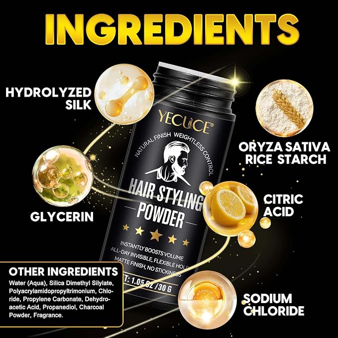 Yecuce Hair Styling Powder for Men, 2 Pack Texture Powder for All Hair Types, Adds Volume, Natural Matte Hairstyle with Non-Oily Finish, 30g Each