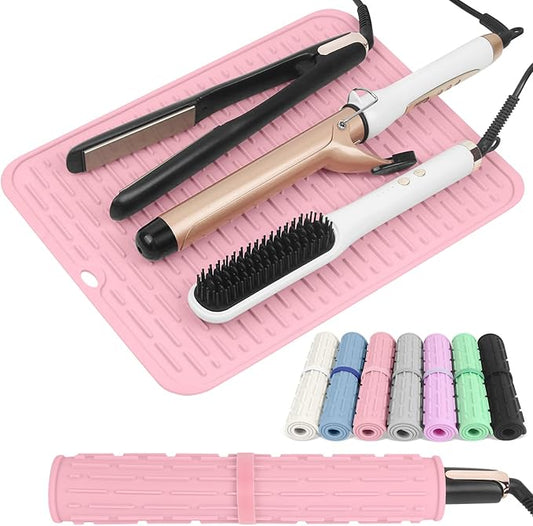 AMIJEAL Oversize Silicone Heat Resistant Mat for Hair Tools, Curling Iron Mat, Hot Tools Holder, Portable Flat Iron Hair Straightener Pad Cover for Travel Vanity Salon(14.2" x 11.0")
