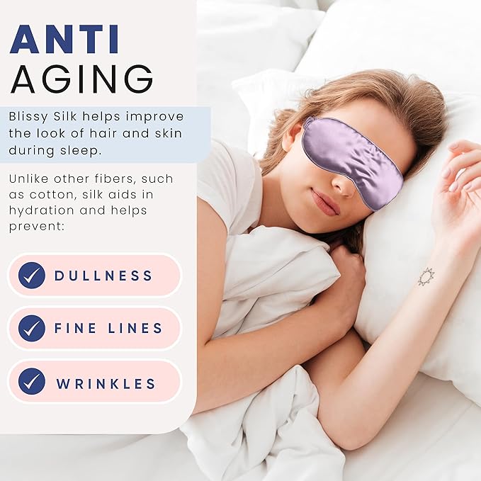 Blissy Silk Sleep Mask - Eye Sleeping Mask for Women & Men for Total Blackout - 100% Pure Mulberry Silk, 22 Momme 6a Fibers - Blindfold Sleep Mask Side Sleeper Eye Cover (Lavender)