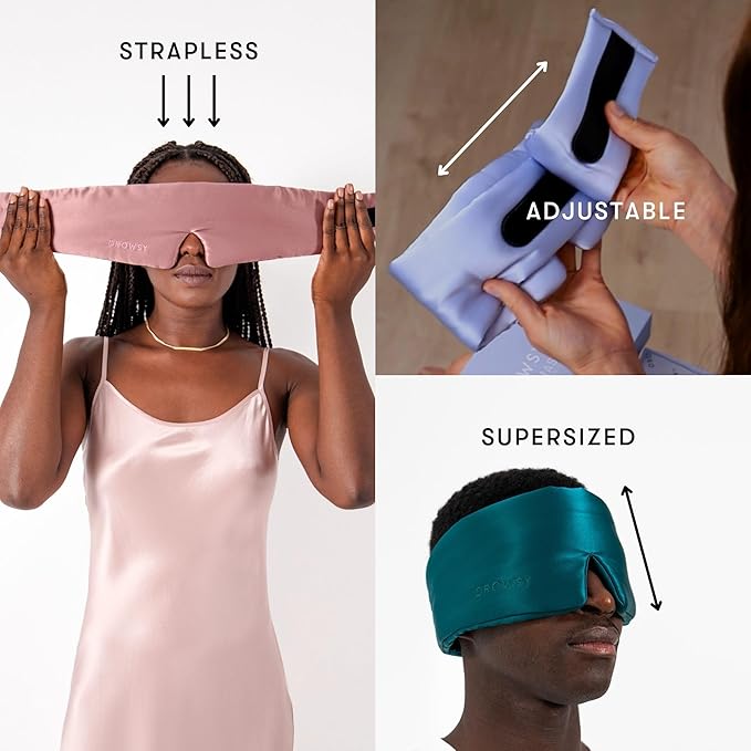 DROWSY Silk Sleep Mask - Face-Hugging, Padded Cocoon for Luxury Sleep in Total Darkness - 100% Pure Mulberry Silk (Purple Martini)