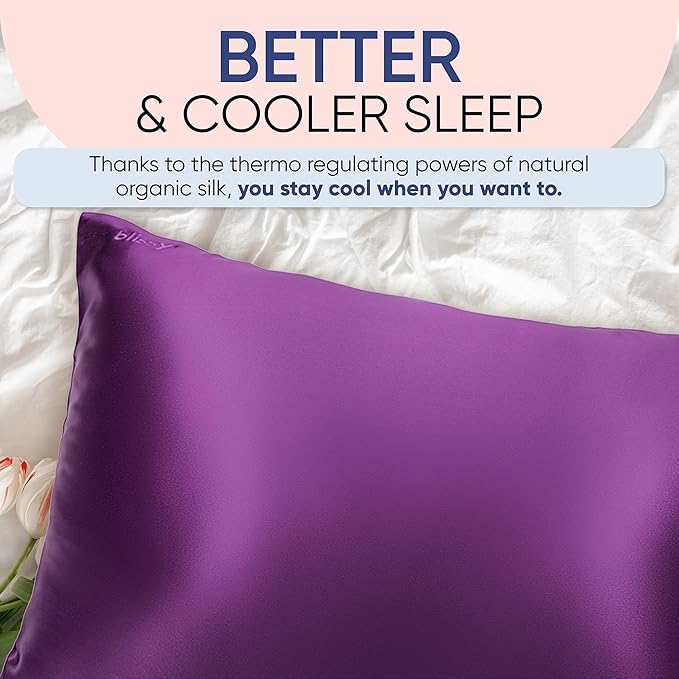 Blissy Silk Pillowcase - 100% Pure Mulberry Silk - 22 Momme 6A High-Grade Fibers - Silk Pillow Cover for Hair & Skin - Regular, Queen & King (Royal Purple, King)