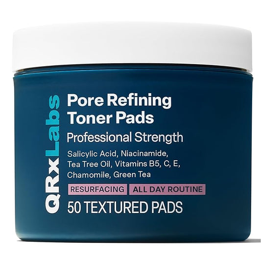 QRxLabs Pore Toner Pads with Salicylic Acid and Niacinamide - Helps Reduce the Look of Enlarged Pores, Makeup Prep - Skin Pore Resurfacing - Acne Treatment Clearing - Daily Pads - 50ct