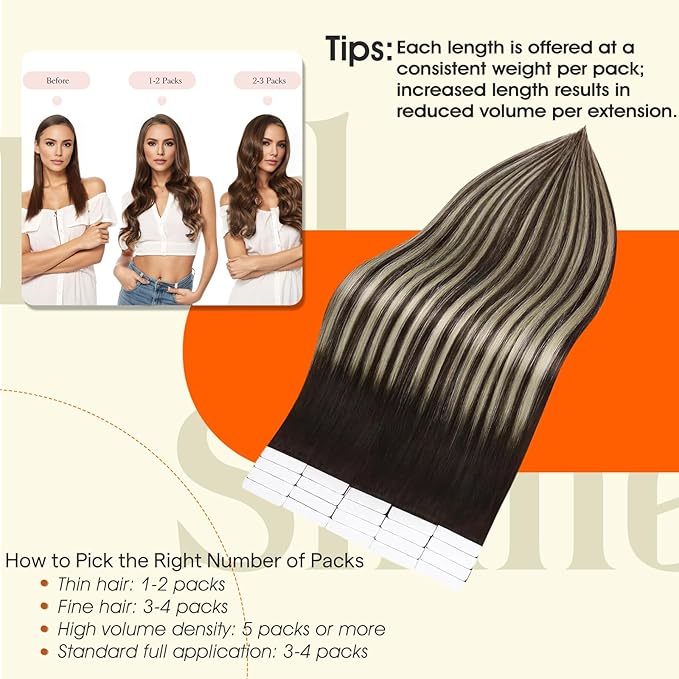 Full Shine Balayage Hair Extensions Real Human Hair Tape ins Color 2 Brown Ombre 60 Blonde Highlight 2 Brown 16Inch Double Sided Tape Extensions Remy 50Gram Seamless Skin Weft 20Pcs for Wedding