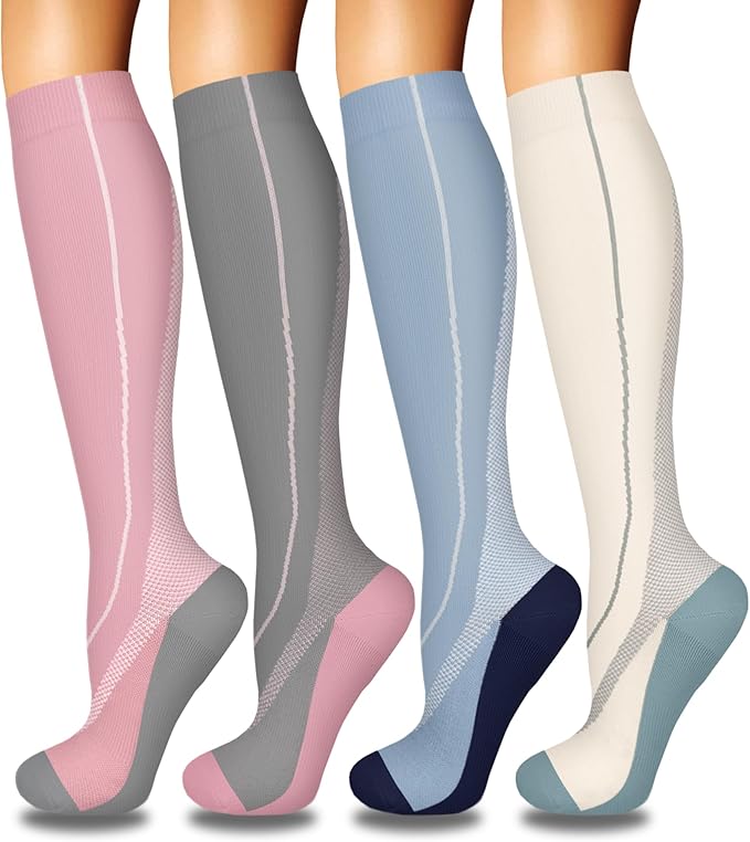 Iseasoo 4 Pairs Compression Socks for Women Circulation-Best Support for Nurses,Running,Athletic,Travel