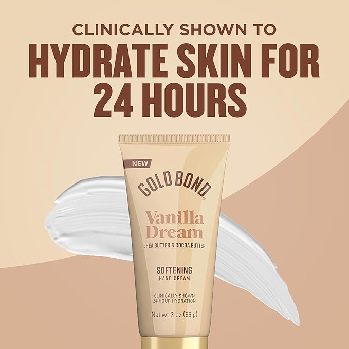 Gold Bond Vanilla Dream Softening Hand Cream, Luxurious Everyday Hand Cream with Shea Butter to Help Boost Skin Moisture and Cocoa Butter to Help Soften Skin, Warm Vanilla Dream Scent, 3 oz, 4 pk