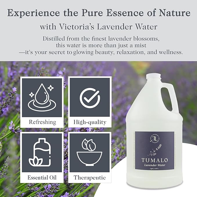 Organic Water Hydrosol Lavender Spray - Floral Water for Skincare, Aromatherapy, Stress Relief & Relaxation, Natural Facial Toner, Body Mist, Room & Linen Spray, Made in USA - 1 Gallon