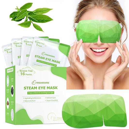16Packs Steam Eye Mask, Heated Eye Mask for Sleeping, Warm Compress for Eyes, Self Heating Disposal Steam Mask for Home Sleep, Office, Spa, Travel Essentials Valentine's Day Gift (Green Tea)