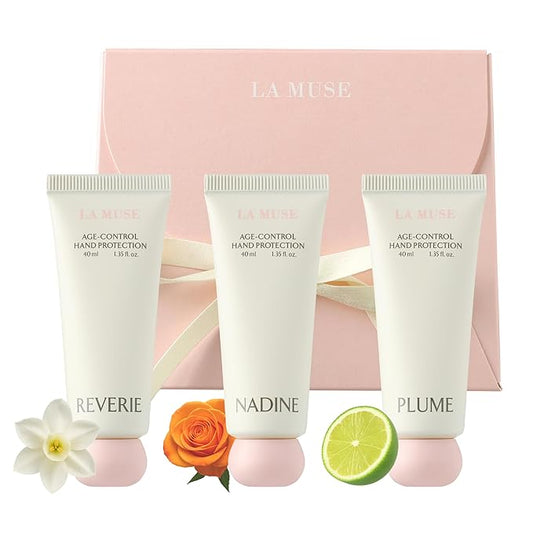 LA MUSE Age-Control Hand Protection | 3-scents, Hand Cream Holiday Gift Set | Luxury Perfumed Hand Cream for Women | Shea Butter Nourishes & Protects Dry, Aging Hands | Fast-Absorbing & Silky Finish