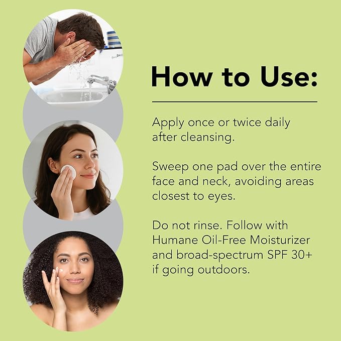 Humane Clarifying Toner Pads for Face - 2% BHA Liquid Salicylic Acid - Pore Minimizer and Facial Exfoliator - Gentle for All Skin Types - Removes Excess Oil, Dead Skin Cells, and Grime - 4 Ounce