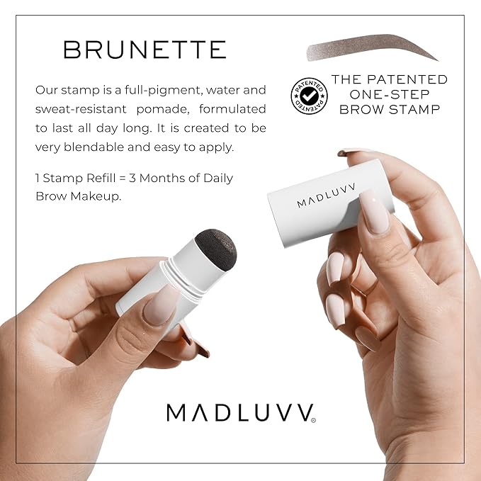 MADLUVV Brow Stamp Refill* - Color Stamp for Brows & Root Touch Up for Women & Men, Instantly Conceal Hair Loss, Grey Hair, Thinning Hair with Stain-Proof/Smudge-Proof Powder Formula (Brunette)
