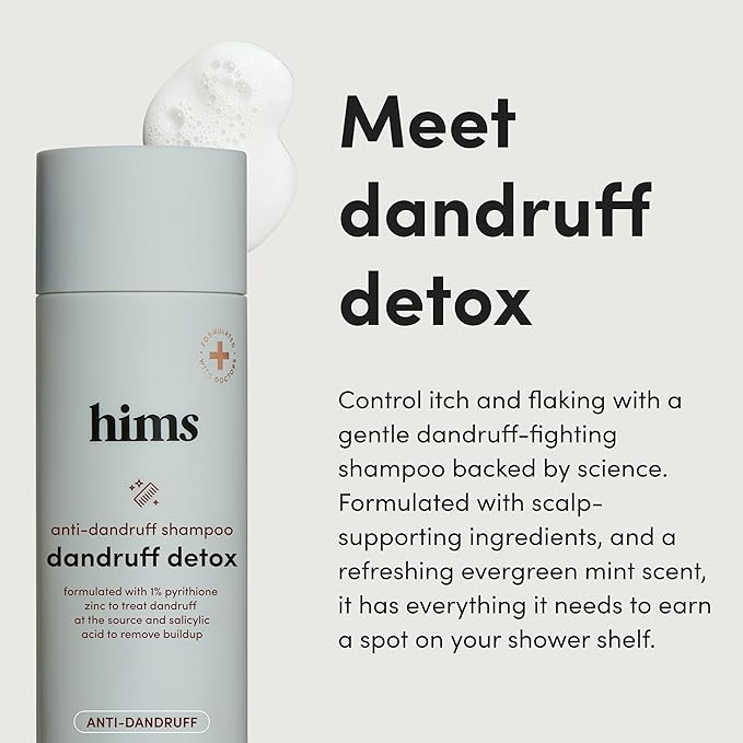 hims Dandruff Detox Shampoo - Pyrithione Zinc, Argan Oil, & Avocado Oil Formula - Dandruff Shampoo for Flaky & Itchy Scalp - Sulfate-Free, Paraben-Free - Evergreen Mint Scent - 6.4 Fl Oz, 2 Pack