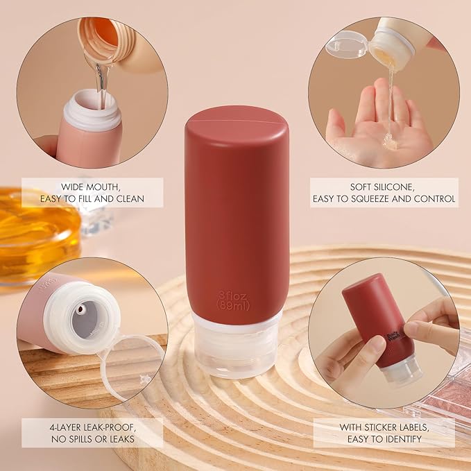 Muslish 21 Pack Travel Bottles for Toiletries, Leak-Proof TSA Compliant Silicone Travel Size Containers for Shampoo and Conditioner, BPA Free with Toiletry Bag (Cream)