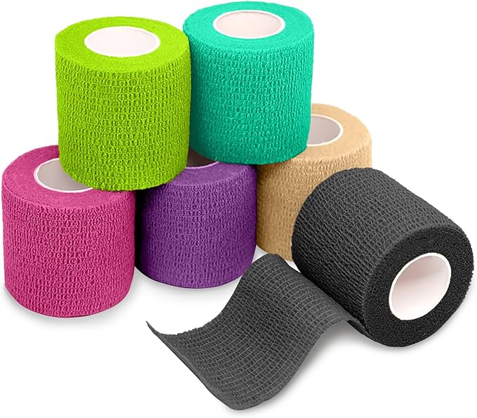 FriCARE Self Adhesive Bandage Wrap, Medical Tape in First Aid Kit, Cohesive Bandages for Wounds Sport Vet, 2 inches X 5 Yards 6 Rolls, Royal Garnet