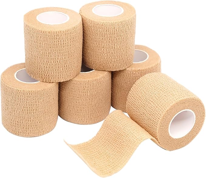 FriCARE Self Adhesive Bandage Wrap, Medical Tape in First Aid Kit, Cohesive Bandages for Wounds Sport Vet, 2 Inches X 5 Yards 6 Rolls, Tan