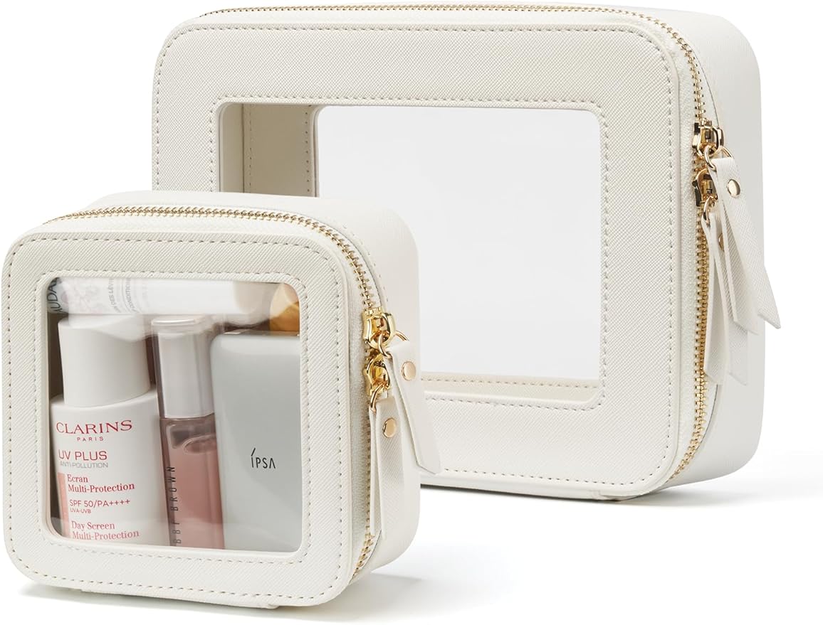 Popvibe Clear Makeup Bag Travel Cosmetic Case Transparent Toiletry Bag with Zipper, Portable Make Up Organizer Traveling Compact Car Bag for Essentials