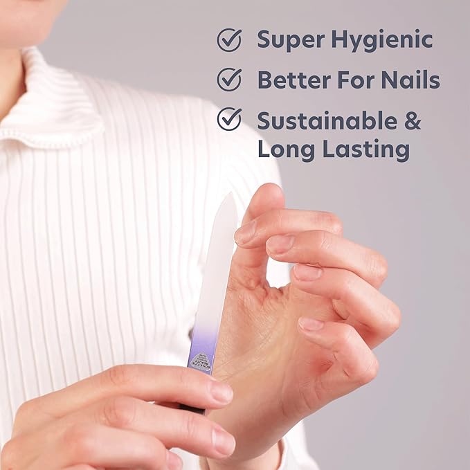 Bona Fide Beauty Glass Nail File with Hardcase, 1Piece Manicure Glass Fingernail Files in Black Cobalt. Made in The EU. Strong Reusable Nail Files