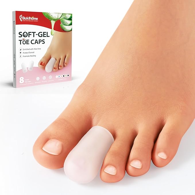 Bukihome Small Gel Toe Protectors - 8 Pack Toe Sleeves with Aloe Vera Extract - Silicone Toe Caps and Toe Protectors for Corns, Calluses, Blisters, Ingrown Toenails