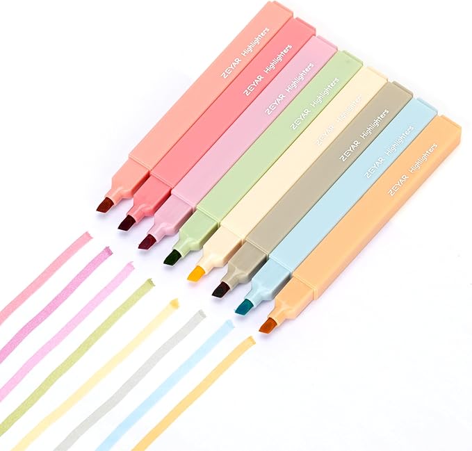 ZEYAR Aesthetic Cute Highlighter Pens, Cream colors, Chisel Tip, Water Based, Quick Dry, No Bleed for bible, four seasons color series (8 Autumn Colors)