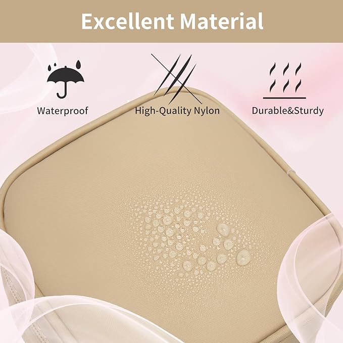 Small Makeup Pouch, Double Zipper Cosmetic Bag, Travel Makeup Bag, Cute Makeup Bag for Purse, Mini Toiletry Bag (Beige)