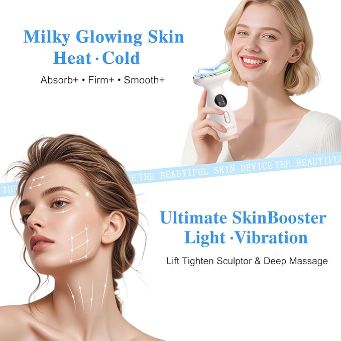 Cold Heat Facial Massager for Face Neck Tightening Lifting Depuffing,7-in-1 Red Light Therapy Sculptor Tool& Depuffer Wand,Cooling LED Electric gua sha Lift Device,Reduce Forehead Frown Smile Lines