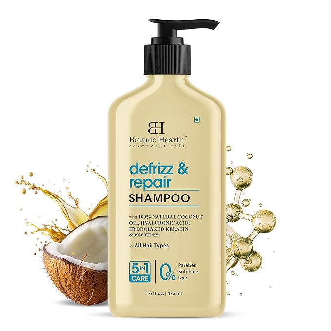 Botanic Hearth Coconut Oil Shampoo Infused With Hyaluronic Acid, Hydrolyzed Keratin & Peptides | Clarifying Shampoo To Defrizz, Repair & Strengthen Hair | For All Hair Types, 16 Fl Oz