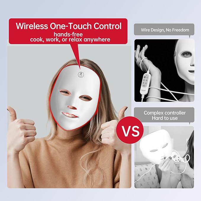 Red Light Mask for Face, 7 Color Red Light Facial Masks, At-Home Facial Care Device, Portable, Cordless, and Rechargeable