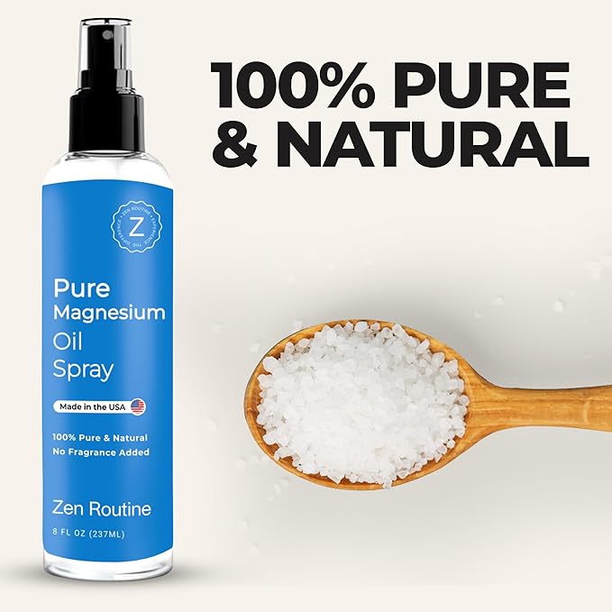 Pure Magnesium Oil Spray 8oz (Single) – USP Grade – Topical for Feet, Body, Muscles, Leg Cramps & Sleep – Extra Strength, Less Sting – 100% Organic & Natural — Made in USA