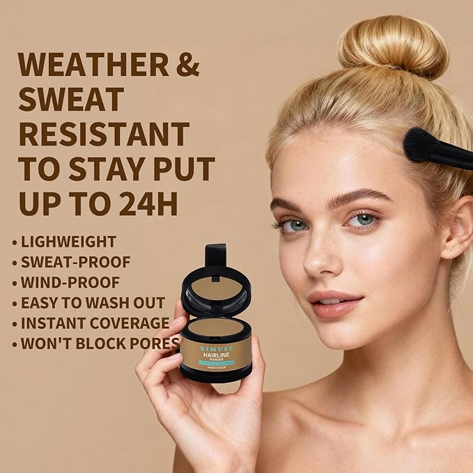 KIMUSE Hairline Powder, Root Touch Up Hair Color, Instantly Conceals Hair Loss, Bald Spot Thin Hair Powder with Dual-ended Hairline Brush for Women and Men, Transfer-proof & Sweat-proof