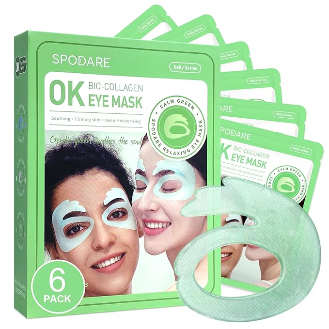 OK Shape Eye Masks, 360° Fit Under Eye Patches with Collagen and Lavender Flower Extract, Firming Eye Masks for Puffy Eyes, Wrinkles, Self Care Gifts for Women - 6 Pairs, Calm Green