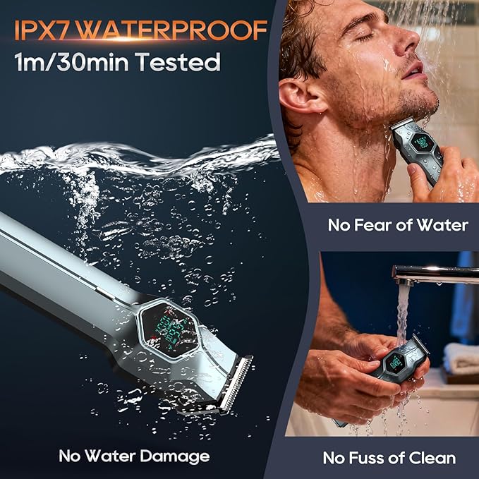 Beard Trimmer for Men, Magnetic Snap-on Replacement Heads & Charging Dock, IPX7 Waterproof Cordless Hair Clippers, Mens Grooming Kits for Mustache/Body/Face/Ear/Nose, Blue