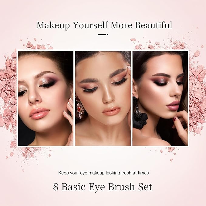 Eyeshadow Brush Set, 8 Pcs Premium Eye Makeup Brushes Professional Eye Shadow Brushes Set with Soft Hairs for Eyeliner Eyebrow Blending Highlight Brush Light (Pink)