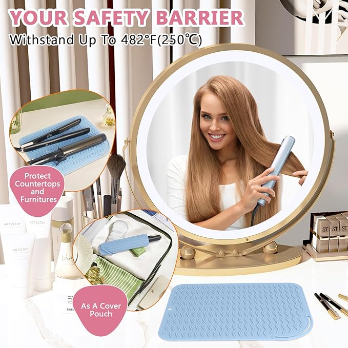 Larger Size Silicone Heat Resistant Mat for Curling Irons, Flat Irons, Hair Straightener and Other Hair Styling Tools, Portable Hot Tools Pad Cover for Travel Vanity Salon(12.0" x 9.0")