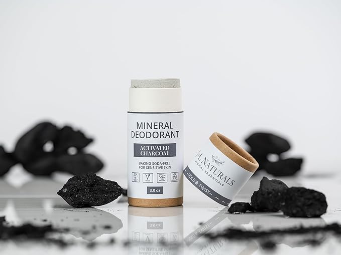 J&L Naturals Mineral Deodorant | Baking Soda-Free, 100% Natural, Sustainable Skin Care | Sensitive Deodorant For Women & Men | Aluminum Free, Vegan, Cruelty-Free (Activated Charcoal, 3 Oz (Pack of 2))