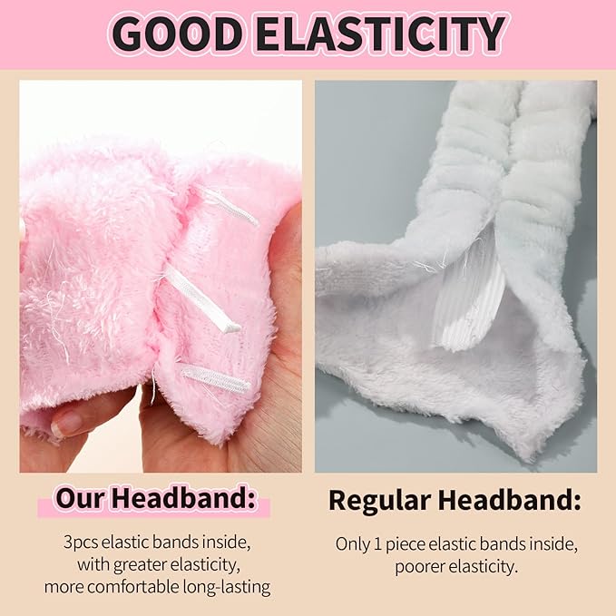 LEOBRO Spa Headband for Skin Care and Makeup, Headbands for Washing Face for Teen Girls Women, with Hair Scrunchies, Basket Valentines Gifts for Girls Women (Pink & Creamy White & Black)
