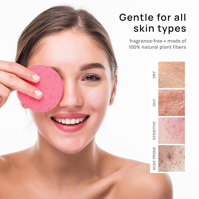 AOA Studio 100-Count Compressed Facial Sponges 100% Natural Cosmetic Spa Sponges for Facial Cleansing, Exfoliating Mask, Remove for Makeup, Dead Skin, and Dirt (100 counts, Pink)