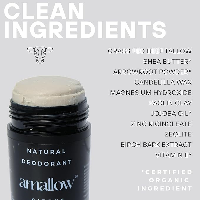 Amallow - Natural Deodorant – Aluminum Salt-Free, Tallow-Based, Baking Soda-Free, with Magnesium & Zinc – Long-Lasting Odor Protection – Handcrafted in the USA – 2.6 oz (Unscented)