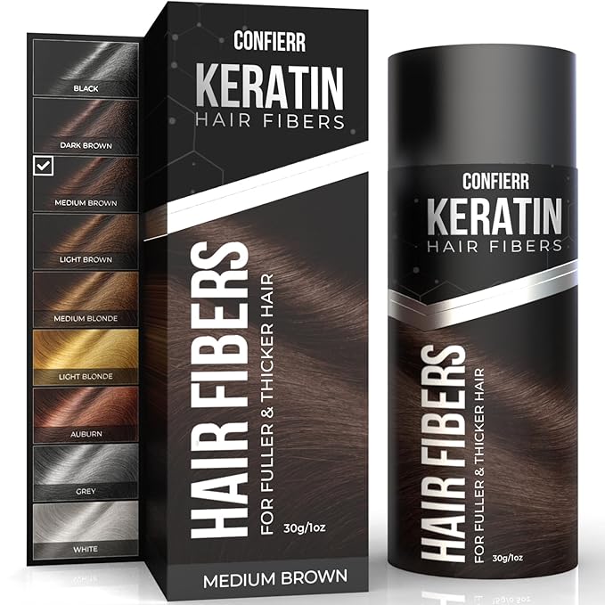 Keratin Hair Fibers for Men & Women - Fill In Fine or Thinning Hair, Instantly Thicker, Fuller Looking Hair (Medium Brown 30g)