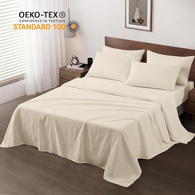 Maple&Stone Twin Flat Sheet 6 Pack,Premium Soft & Breathable,Brushed Microfiber Fabric,Anti-Shrinkage & Non-Fading,Bulk Flat Sheets Only Twin Size (Cream White)