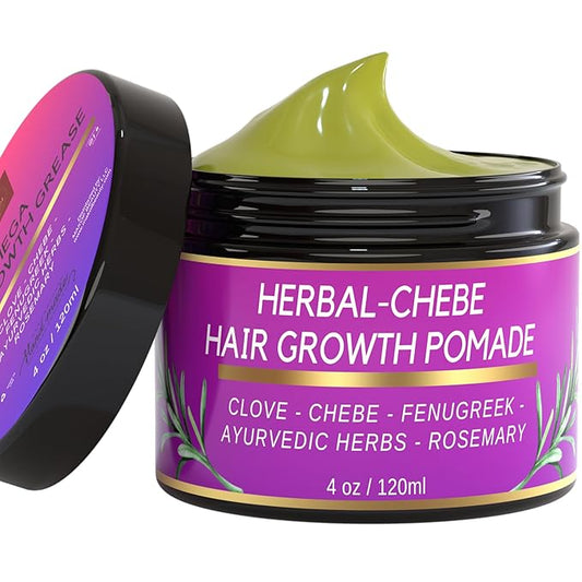 Chebe Hair Growth Grease - Herbal Pomade with Clove, Fenugreek, Rosemary, Moringa & Ayurvedics Herbs for Hair Loss, Edges & Thinning Hair 4oz