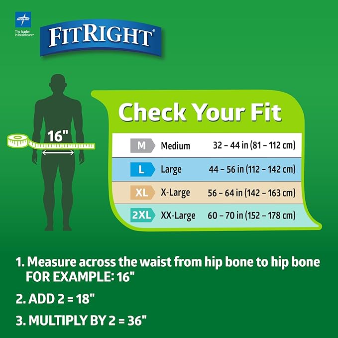 FitRight Extra+ Adult Diapers, Disposable Incontinence Briefs, Leak-Proof Diaper, Absorbent Briefs for Men and Women, Maximum Protection, Large, 44 – 56 in, 20 Briefs per Bag