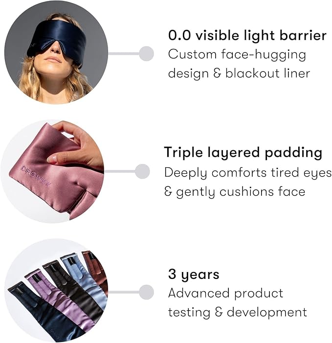 DROWSY Silk Sleep Mask - Face-Hugging, Padded Cocoon for Luxury Sleep in Total Darkness - 100% Pure Mulberry Silk (Tuscan Kiss)