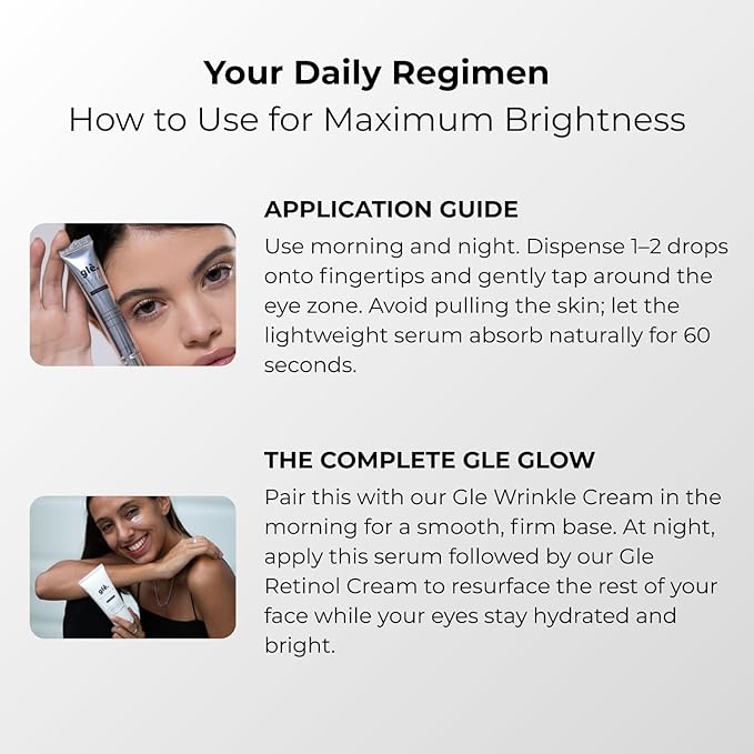 Gle Vitamin C Eye Serum for Dark Circles, Eye Wrinkles and Redness | Dark Circle Under Eye Puffy Eyes Treatment | Caffeine, Vitamin C Hyaluronic Acid | Hydrating & Brightening Scent-Free Travel Size