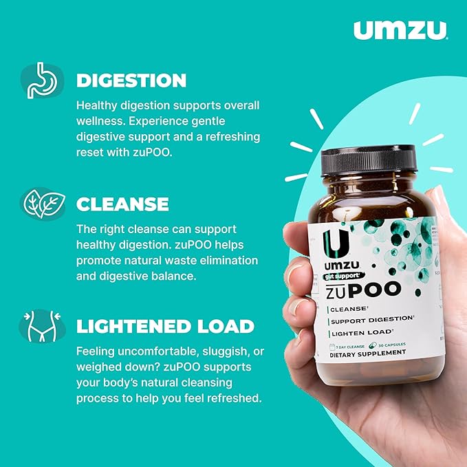 UMZU zuPOO Gut Cleanse Detox, 30 Capsules – 7-Day Natural Colon Cleanse with Cascara Sagrada & Magnesium Citrate – Vegan, Non-GMO, Gluten-Free Detox Cleanse Supplement for Healthy Bowel Support